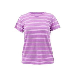 Time & Tru Women's Pink Orchid Bloom/Vivid White Cotton/Poly Striped T-Shirt NEW